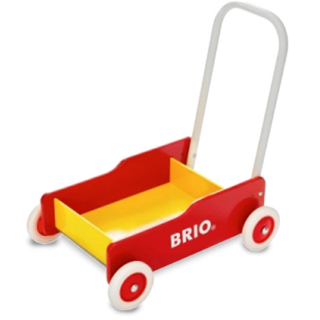 赤と黄色のコントラストが鮮やかな歩行練習器”BRIO手押し車（赤）”