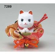 ★開運招福　薬師窯招き猫★　お目出度い「縁起の置物」　【彩絵　ふく福巾着おねがい猫】