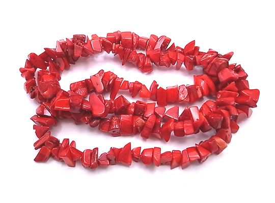 天然石 ビーズライン 卸売/シーバンブーコーラル赤 チップビーズ（さざれ） 約7-10 mm