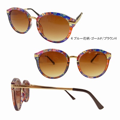 ラウンド ビッグフレームサングラス UV デカプラ 花柄 フラワー