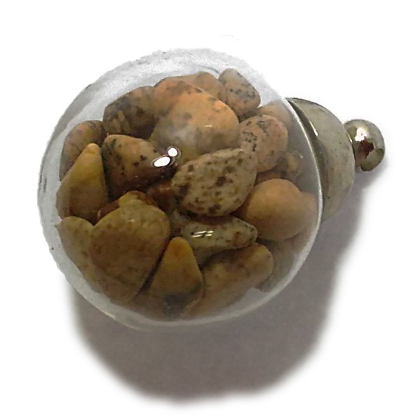 天然石チップ（さざれ/小石）瓶チャーム 丸型瓶パーツ/ラッキーチップ (L:16mm) ピクチャージャスパー