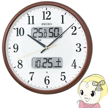 セイコークロック SEIKO 掛け時計 電波 アナログ カレンダー・温度・湿度表示 茶メタリック おやすみ秒