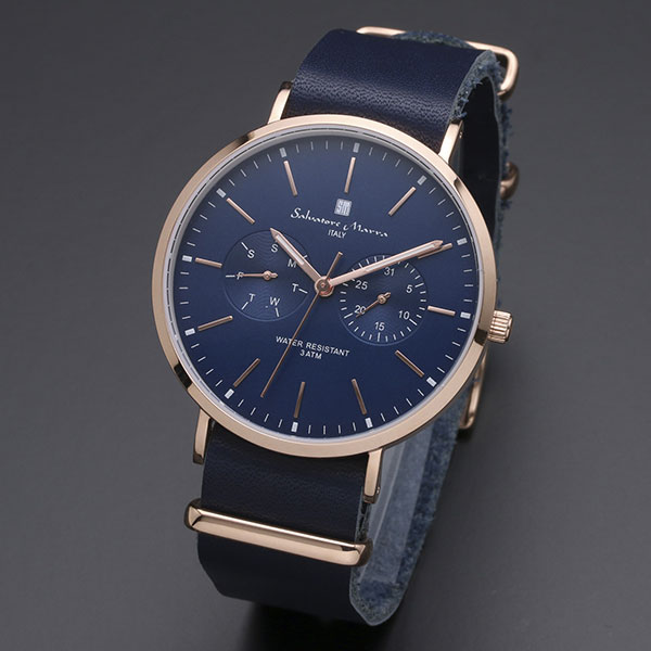 正規品Salvatore Marra腕時計サルバトーレマーラ SM15117-PGNVPG 多軸 薄型革ベルト メンズ腕時計