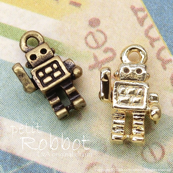 ★2個価格★L&A original charm★かわいいプチロボットチャーム★K16GP＆金古美★“petit robot”