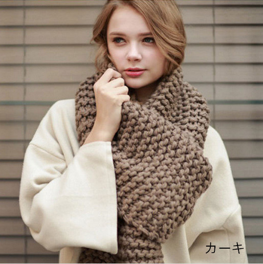 毛糸手編みマフラー スカーフ ロングサイズ男女兼用カップル