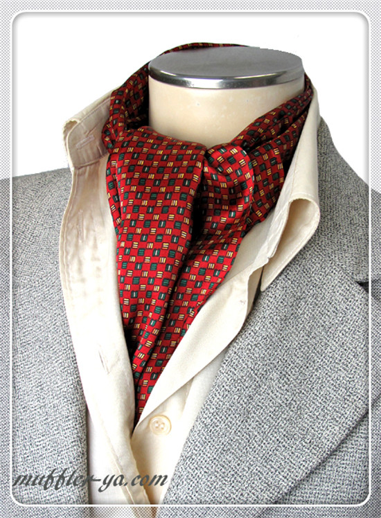 エレガント袋縫い幾何学柄メンズ用100％シルクスカーフ　10115a