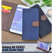 ＜スマホ・ギャラクシーA8用＞ Galaxy A8 SCV32用デニムデザインスタンドケースポーチ（ジーンズデザイン)