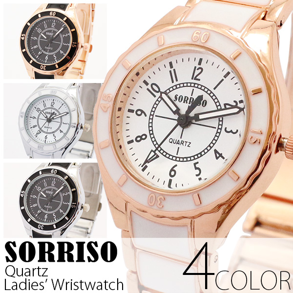 正規品SORRISOソリッソ 煌びやかなセラミック風ベルトのシンプル上品時計 SRF6S レディース腕時計