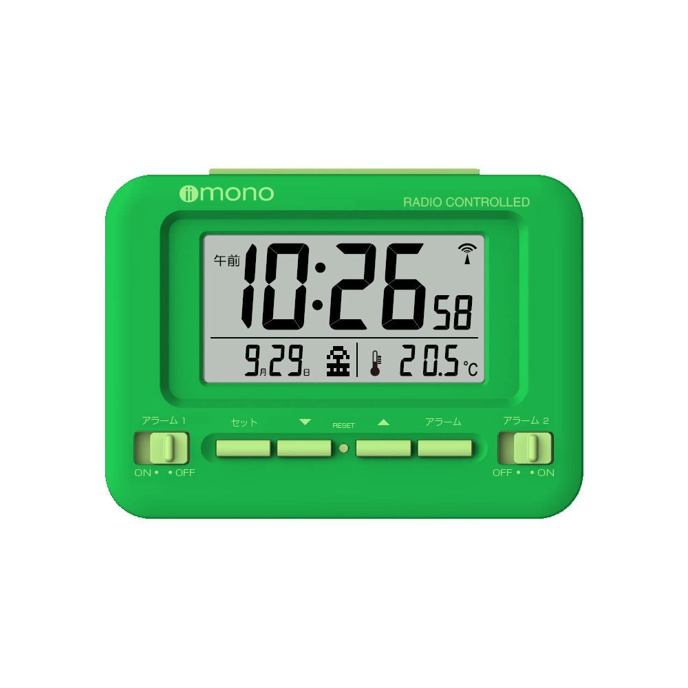 iimono 目覚まし時計 電波 デジタル カレンダー 温度 表示 グリーン/ライトグリーン