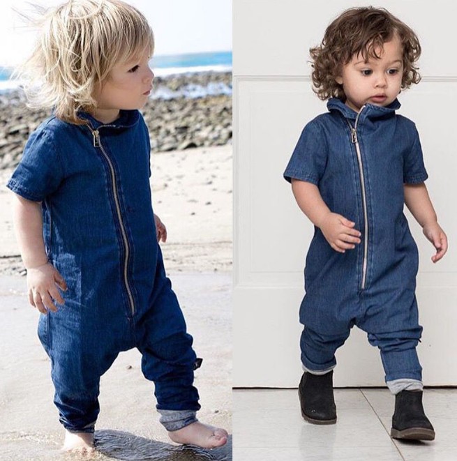 女の子男の子 可愛い デニムロンパース オールインワン