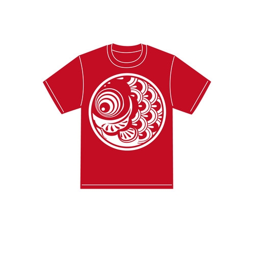 Tシャツ 丸鯉白print 赤地 L 178838