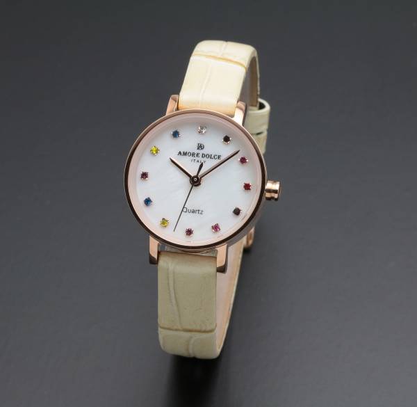 正規品AMORE DOLCE腕時計アモーレドルチェ AD18301-PGWH/BE ラウンド 革バンド レディース腕時計