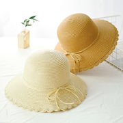 草編み帽子　シンプル　サンバイザー　 麦わら帽子　ビーチハット　UV対策　日焼け止め　糸つき