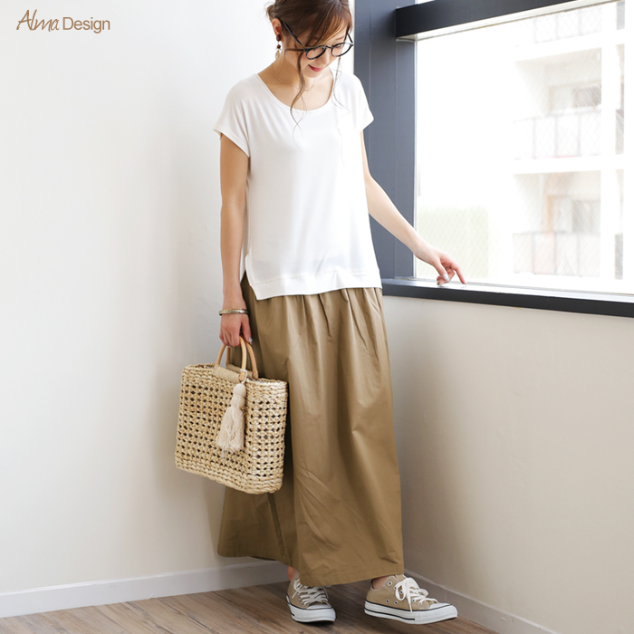 【SALE】Tシャツ ワンピース ツイル ロングスカート ゆったり カットソー【春夏】