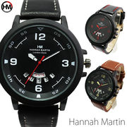 曜日カレンダー付 スタイリッシュ ブラックケース HM002 Hannah Martin メンズ腕時計