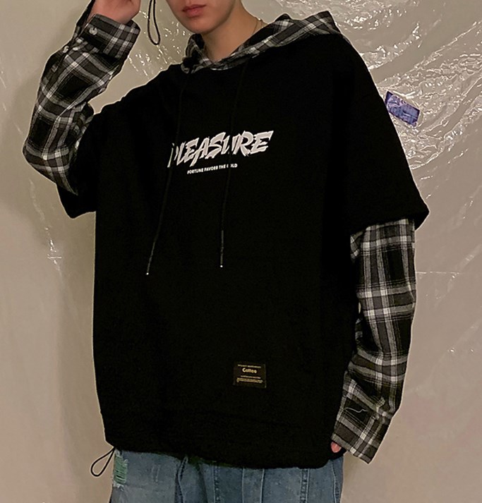 メンズ フェイクレイヤードパーカー チェック柄 大きいサイズ アパレル 株式会社 シャローム 問屋 仕入れ 卸 卸売の専門 仕入れならnetsea