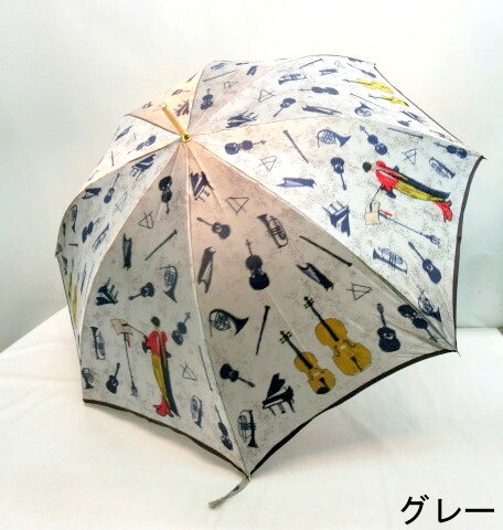 【日本製】【雨傘】【長傘】甲州織生地ホグシ織楽器柄タッセル付手元軽量日本製ジャンプ傘