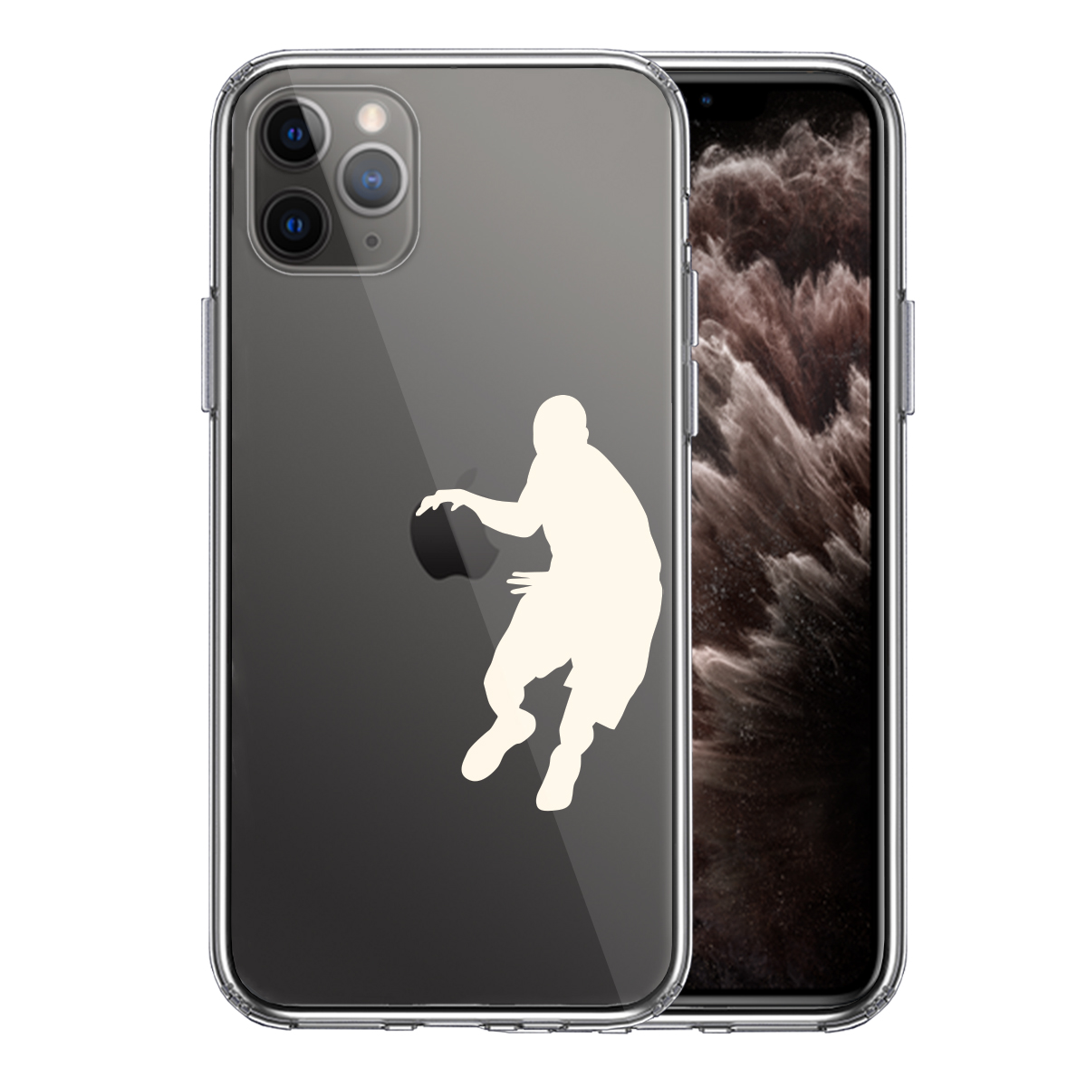 iPhone11pro  側面ソフト 背面ハード ハイブリッド クリア ケース カバー バスケット ボール ドリブル 白