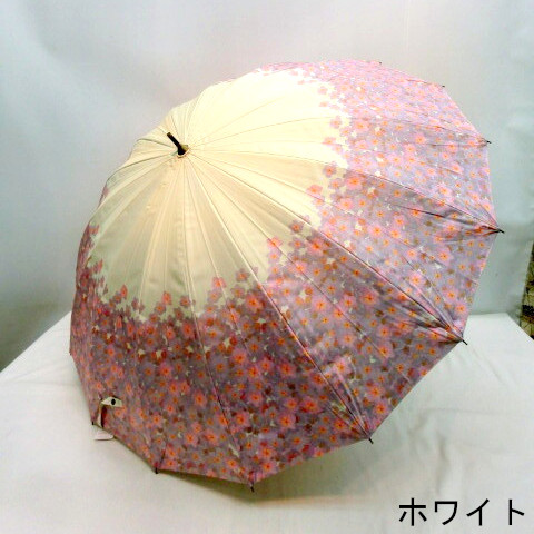 【晴雨兼用】【長傘】UVカット99％16本骨転写プリントさくら柄手開き晴雨兼用傘