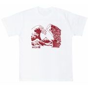 【鯉のぼりデザインのプリントTシャツ！鯉のぼりTシャツ大人用】富嶽鯉のぼり　白地に赤プリント