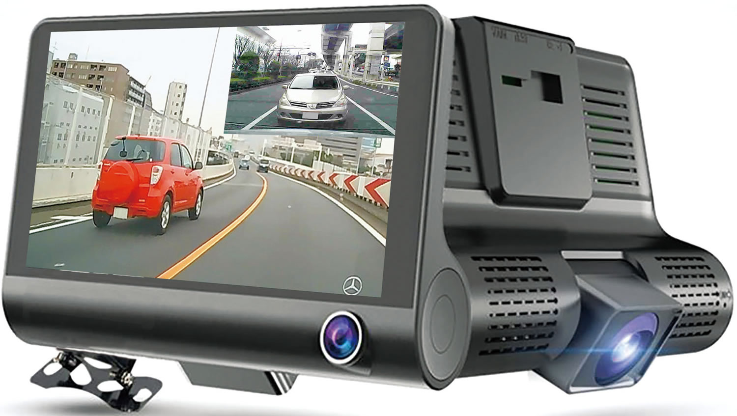 新型3画面同時記録ドライブレコーダー（駐車監視モード付）
