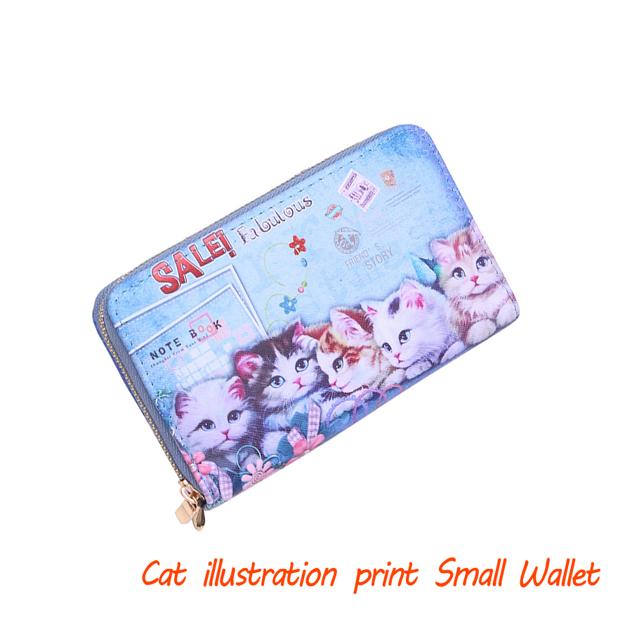 ミニ財布【かわいい猫】イラストプリント　ラウンドファスナー　ねこ　ネコ