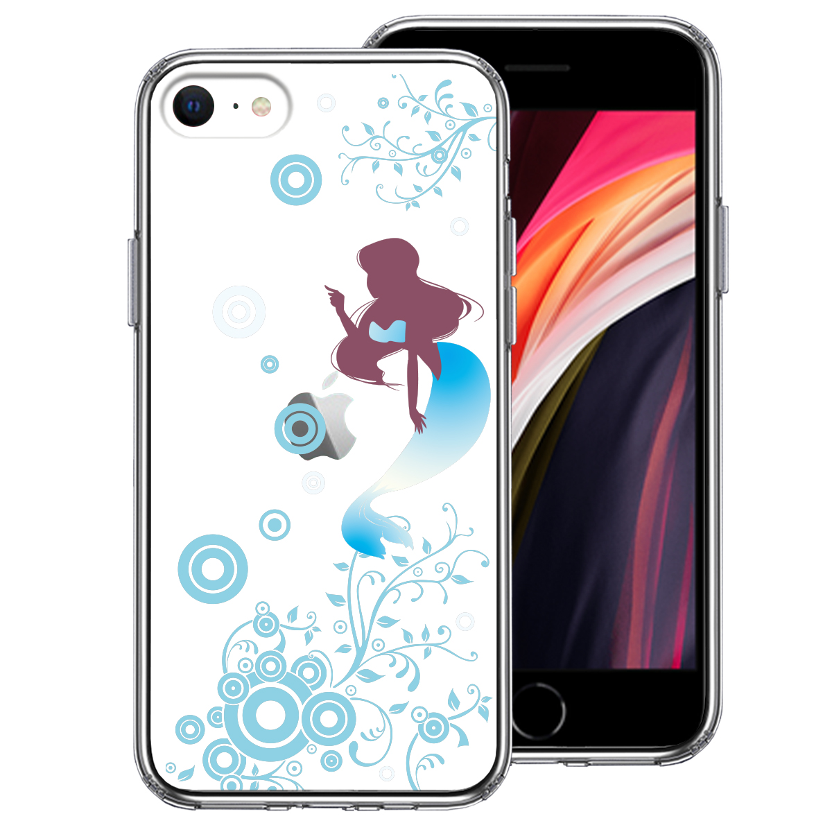 iPhoneSE(第3 第2世代) 側面ソフト 背面ハード ハイブリッド クリア ケース マーメイド 人魚姫 ブルー
