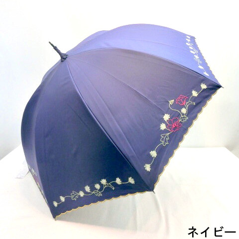 【晴雨兼用傘】【長傘】1級遮光＆遮熱！花柄刺繍縁スカラップ加工晴雨兼用手開き傘