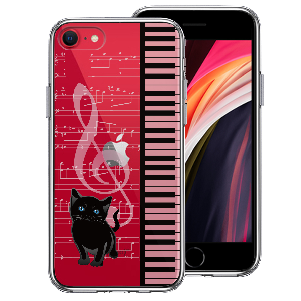iPhoneSE(第3 第2世代) 側面ソフト 背面ハード ハイブリッド クリア ケースpiano ピアノ 2 猫ふんじゃった