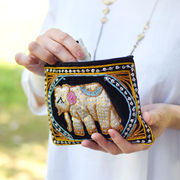 象スパンコールポーチ[ポシェット財布 小銭入れ タイ ゾウ 象 エレファント タイ刺繍]