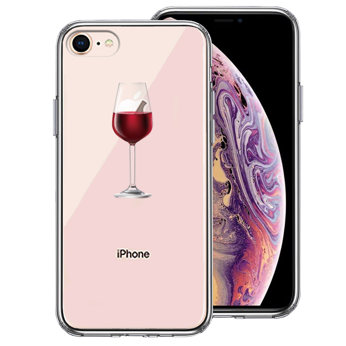 iPhone8 側面ソフト 背面ハード ハイブリッド クリア ケース ワイングラス 赤ワイン