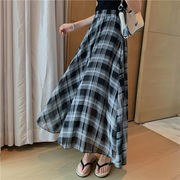これからの季節に大活躍 韓国ファッション チェック柄 ハイウエスト シフォン 大人気 新品 減齢 スカート