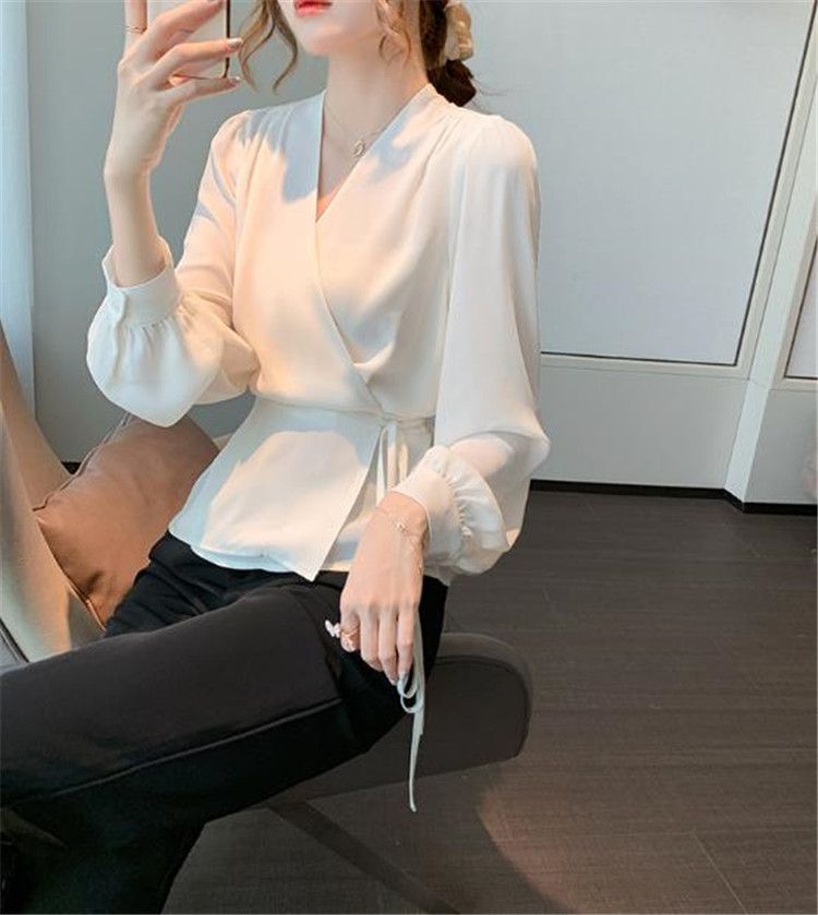 見なきゃ損する！韓国ファッション 2020秋 新品 シンプル Vネック 気質 バンディング オシャレ 長袖