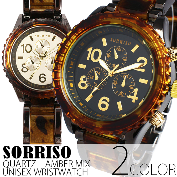 正規品SORRISOソリッソ シチズンミヨタムーブ べっ甲カラーのフェイクダイヤル時計 SRHI14 メンズ腕時計