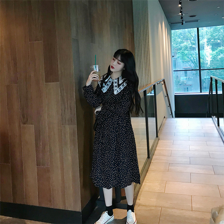 大きいサイズファットシスターロングセクションワンピースレースラペルドット長袖カジュアル アパレル 菅野 合同会社 問屋 仕入れ 卸 卸売の専門 仕入れならnetsea