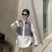 クーポン適用OK 韓国ファッション 2点セット おしゃれな 千鳥格子 初秋 袖なし 秋 短いスタイル セット