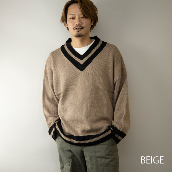 新作 ニットセーター メンズ Vネック ビッグシルエット 5ゲージ チルデンニットセーター アパレル 佐藤正 株式会社 問屋 仕入れ 卸 卸売の専門 仕入れならnetsea