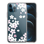 iPhone12 Pro 側面ソフト 背面ハード ハイブリッド クリア ケース 桜 ホワイト