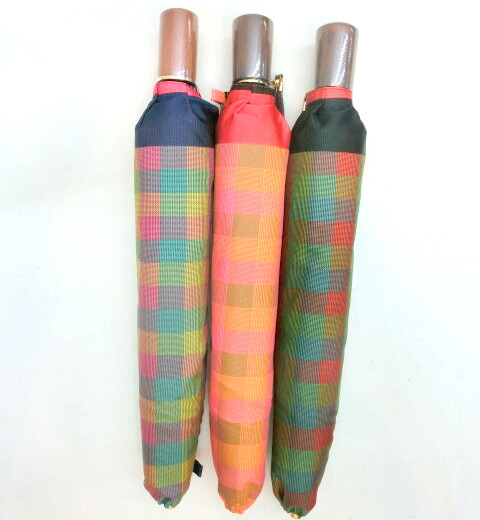 【日本製】【雨傘】【折りたたみ傘】甲州産先染朱子格子織生地日本製2段式折畳傘