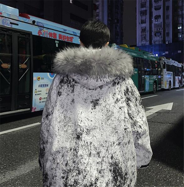 着まわし抜群 気質 綿の服 コート 毛皮の襟 ジッパー フード付き 厚手 トレンド オシャレ 個性 迷彩柄