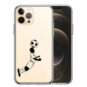 iPhone12 Pro 側面ソフト 背面ハード ハイブリッド クリア ケース サッカー ヘディング 男子 黒