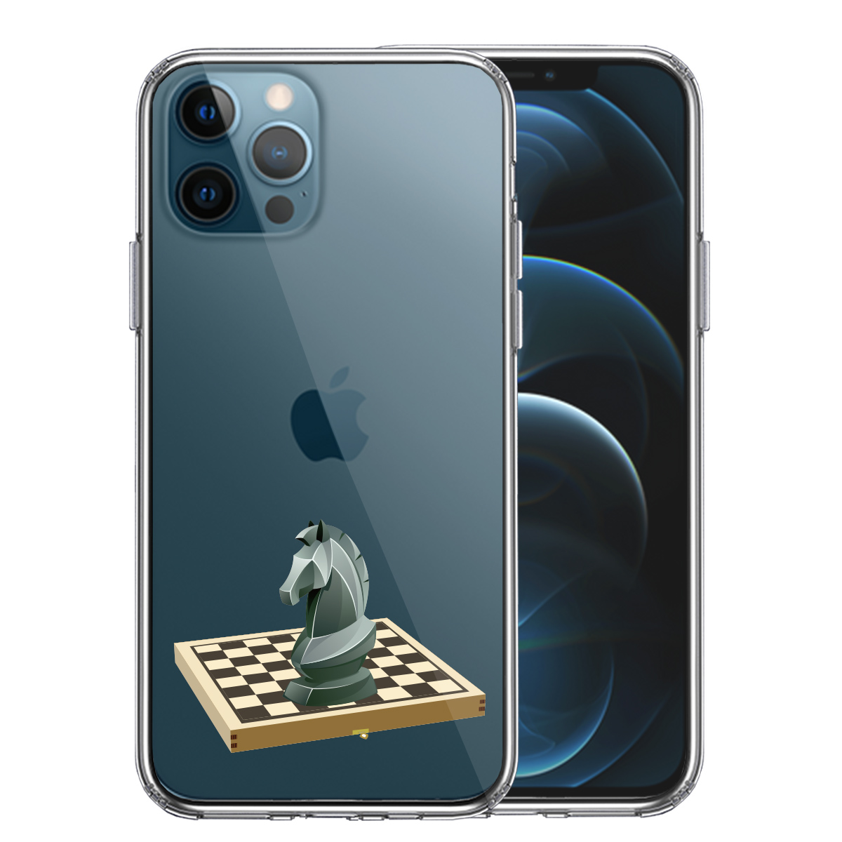iPhone12 Pro 側面ソフト 背面ハード ハイブリッド クリア ケース チェス ナイト