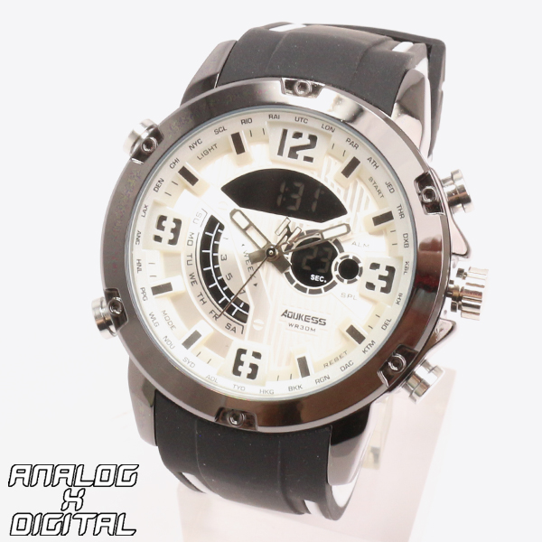 アナデジ デジアナ HPFS9907-BKWH アナログ&デジタル クロノグラフ ダイバーズウォッチ風メンズ腕時計