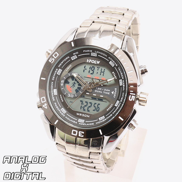 アナデジ デジアナ HPFS9401-SVBK アナログ&デジタル クロノグラフ ダイバーズウォッチ風メンズ腕時計