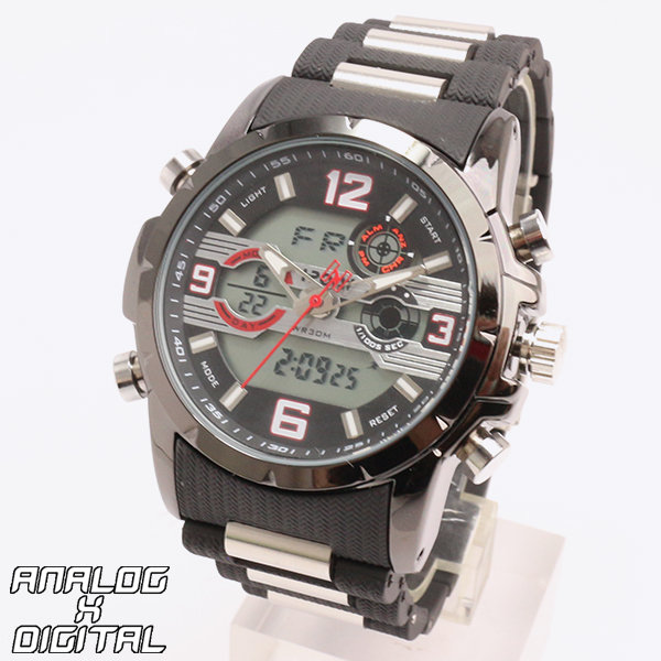 アナデジ デジアナ HPFS9507-BKRD アナログ&デジタル クロノグラフ ダイバーズウォッチ風メンズ腕時計