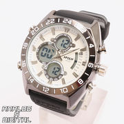 アナデジ デジアナ HPFS9608-BKWH アナログ&デジタル クロノグラフ ダイバーズウォッチ風メンズ腕時計