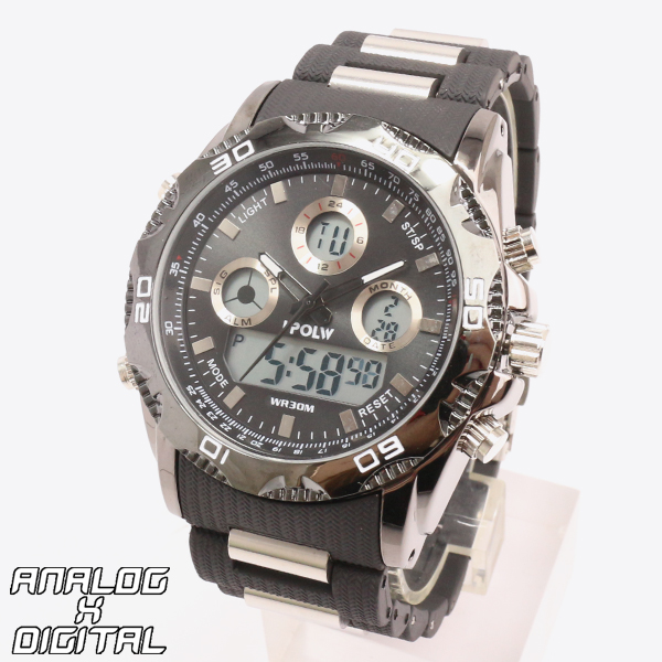 アナデジ デジアナ HPFS9707-BKBK アナログ&デジタル クロノグラフ ダイバーズウォッチ風メンズ腕時計