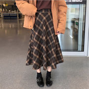 1枚で簡単、楽かわコーデの完成 ビックサイズ スカート 秋冬 チェック柄 レディース 韓国ファッション