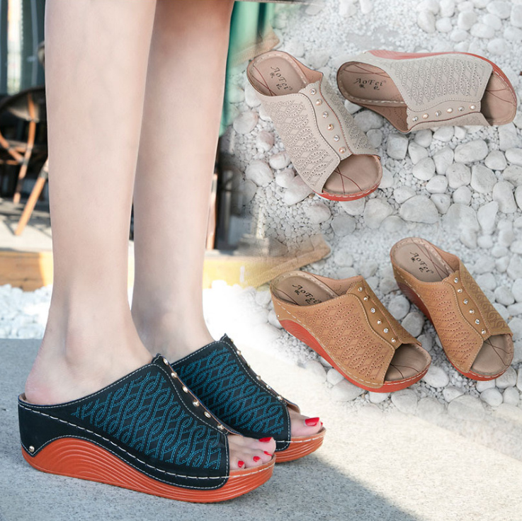 夏季 スリッパ レジャー ウェッジヒール 厚底 ミュール ビックサイズ サンダル シューズ 婦人靴