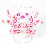 【売切セール品】クリスタルガラス　蓮花台　お皿　大サイズ　ピンクカラー　風水　置物　彫り物
